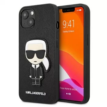 Karl Lagerfeld KLHCP13SOKPK iPhone 13 Mini 5,4 inch zwarte hardcase Saffiano Ikonik Karl Patch
