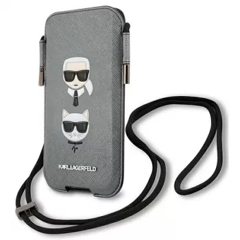 Karl Lagerfeld Ikonik Saffiano hardcase voor Apple iPhone 12 / 12 Pro 6,1 inch grijs