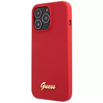 Guess GUHCP13XLSLMGRE iPhone 13 Pro Max 6.7 bordeauxrode siliconen hardcase met vintage gouden logo