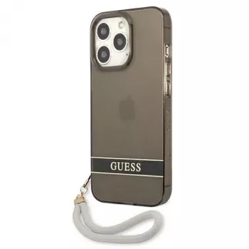Guess GUHCP13LHTSGSK transparante hardcase met handkoord voor Apple iPhone 13 Pro / iPhone 13, zwart