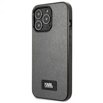 Karl Lagerfeld KLHCP13LSFMP2DG Saffiano Plaque Hard Case voor iPhone 13 Pro / 13 6,1 inch - zilver