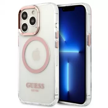 Guess Metal Outline MagSafe hardcase voor iPhone 13 Pro / 13 6,1 inch - roze
