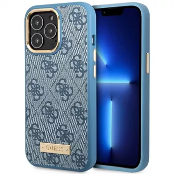 Guess GUHMP14LU4GPRB iPhone 14 Pro 6,1 inch blauwe hardcase 4G Logo Plate MagSafe