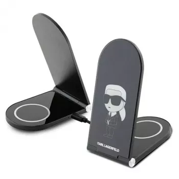 Karl Lagerfeld opvouwbare 2-in-1 draadloze oplader 15W zwart Ikonik MagSafe