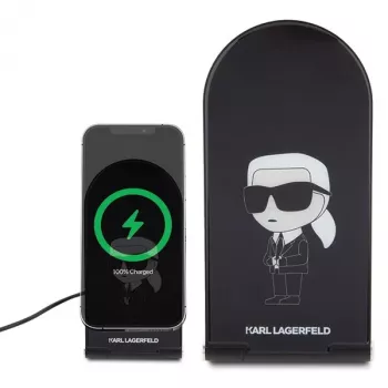 Karl Lagerfeld opvouwbare 2-in-1 draadloze oplader 15W zwart Ikonik MagSafe