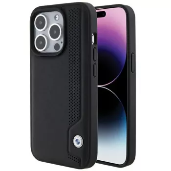 BMW BMHCP15X22RBDK Hardcase leer Blue Dots voor iPhone 15 Pro Max 6,7 inch zwart