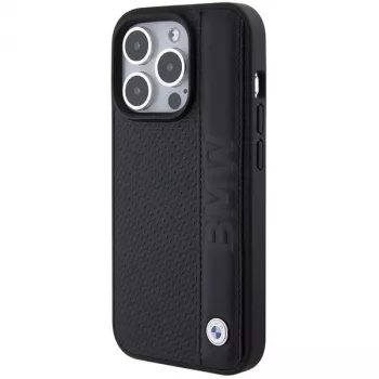 BMW BMHCP15L22RDPK iPhone 15 Pro 6,1 inch Hardcase leder textuur & strepen zwart