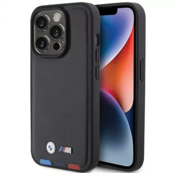 BMW Leather Stamp Tricolor Case voor iPhone 15 Pro 6,1 inch zwart