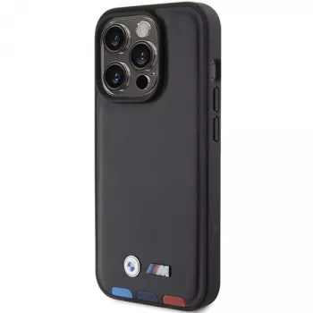 BMW Leather Stamp Tricolor Case voor iPhone 15 Pro 6,1 inch zwart