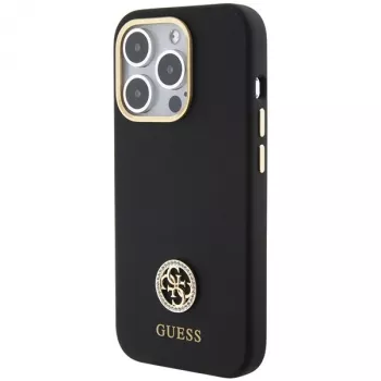 Guess GUHCP15LM4DGPK iPhone 15 Pro 6.1 zwart Hardcase siliconen Logo Strass 4G