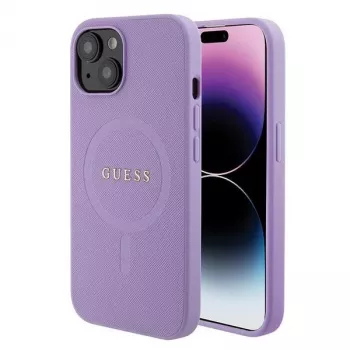 Guess GUHMP15MPSAHMCU Saffiano MagSafe Hard Case voor iPhone 15 Plus / 14 Plus 6,7 inch - lila