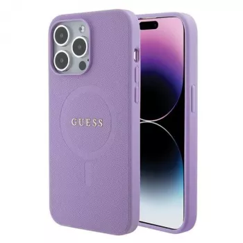 Guess GUHMP15LPSAHMCU Saffiano MagSafe Hard Case voor Apple iPhone 15 Pro 6,1 inch - lila