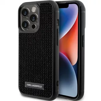 Karl Lagerfeld KLHCP15LHDSPLK hardcase voor iPhone 15 Pro 6,1 inch zwart strass-logo metaalplaat