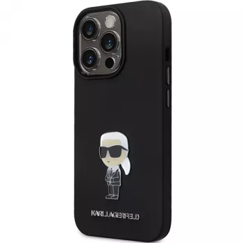 Karl Lagerfeld KLHCP13LSMHKNPK Ikonik metalen pin siliconen hoesje voor iPhone 13 Pro / 13 6.1, zwart
