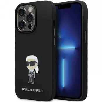 Karl Lagerfeld KLHCP14XSMHKNPK siliconen Ikonik metalen pin back cover voor Apple iPhone 14 Pro Max 6,7 zwart