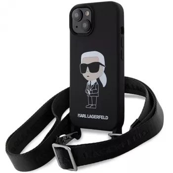 Karl Lagerfeld KLHCP15SSCBSKNK iPhone 15 / 14 / 13 6.1 hardcase zwart crossbody siliconen Ikonik