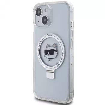 Karl Lagerfeld KLHMP15SHMRSCHH iPhone 15 / 14 / 13 6,1 inch witte hardcase met ringhouder Choupette Head MagSafe