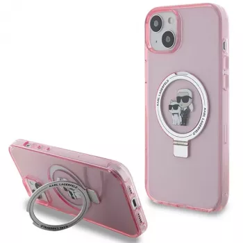 Karl Lagerfeld KLHMP15SHMRSKCP iPhone 15 / 14 / 13 6,1 inch roze hardcase ringstandaard Karl & Choupette MagSafe