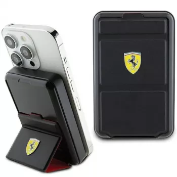 Ferrari draadloze powerbank 10000 mAh met standfunctie zwart metaallogo MagSafe