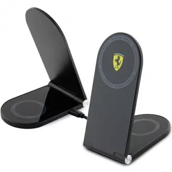 Ferrari opvouwbare 2-in-1 draadloze oplader FECBFMALK 15W zwart Printed Logo MagSafe
