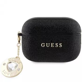 Guess GUAP2PGEHCDK AirPods Pro 2 (2022/2023) cover zwart Fixed Glitter Heart Diamond Charm