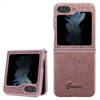 Guess GUHCZF5HGGSHP F731 Glitter Script hardcase voor Samsung Galaxy Z Flip5 - roze