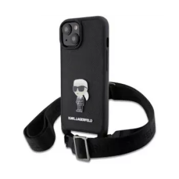 Karl Lagerfeld Saffiano Case Metal Ikonik voor iPhone 15 zwart