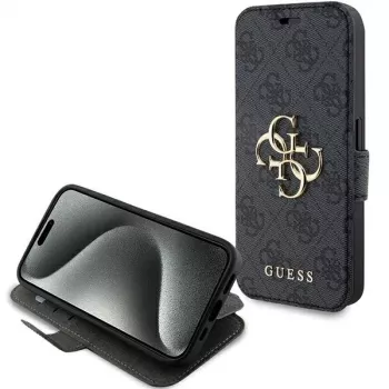 Guess GUBKP15L4GMGGR iPhone 15 Pro 6.1 inch grijs bookcase 4G Metal Logo