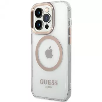 Guess GUHMP15LHTRMD Metal Outline hard case voor Apple iPhone 15 Pro 6,1 inch goud MagSafe