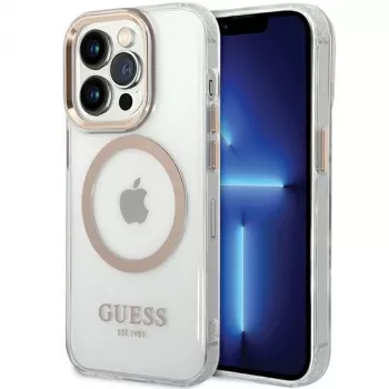 Guess GUHMP15XHTRMD Metal Outline hard case voor Apple iPhone 15 Pro Max, goud, MagSafe-compatibel