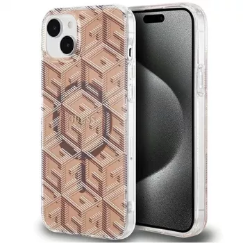 Guess GUHMP15MHGCUSTGW GCube hardcase voor iPhone 15 Plus / 14 Plus 6,7 inch bruin IML MagSafe