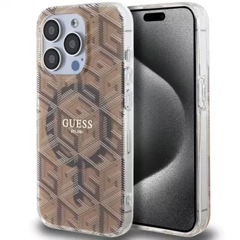 Guess G-Cube hardcase voor iPhone 15 Pro 6,1 inch bruin IML MagSafe