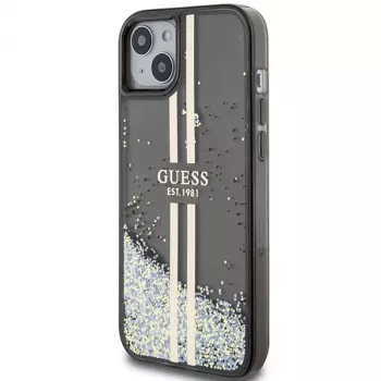 Guess GUHCP15MLFCSEGK Liquid Glitter Gold Stripes hardcase voor iPhone 15 Plus / 14 Plus 6,7 inch - zwart