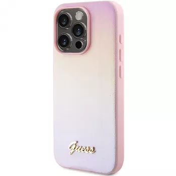 Guess Saffiano Iridescent Script hardcase voor Apple iPhone 14 Pro Max 6,7 inch - roze