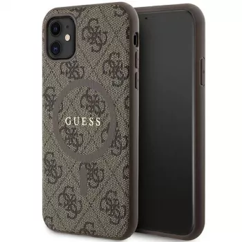 Guess GUHMN61G4GFRW hardcase voor Apple iPhone 11 / XR 6,1 inch bruin leer metaal logo MagSafe 4G Collection