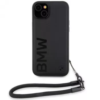 BMW Signature Leather Wordmark Cord Hard Case voor iPhone 15 Plus / 14 Plus 6,7 inch - zwart