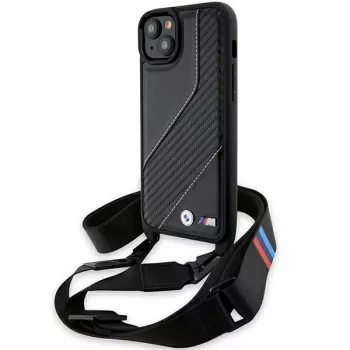 BMW BMHCP15S23PSCCK iPhone 15 / 14 / 13 zwart hardcase M Edition Carbon Stripe & Strap