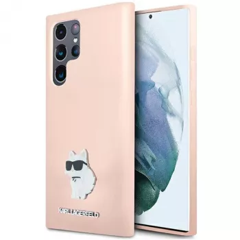Karl Lagerfeld KLHCS23LSMHCNPP S23 Ultra S918 roze siliconen Choupette metalen pin case