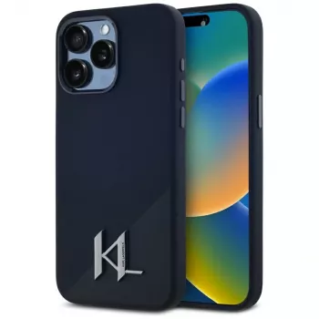 Karl Lagerfeld silicone Shadow Metal Initial MagSafe case voor iPhone 15 Pro Max zwart