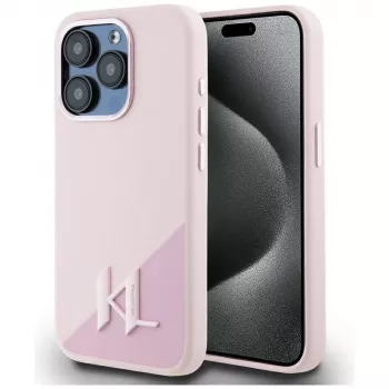KARL LAGERFELD silicone Shadow Metal Initial MagSafe case voor iPhone 15 Pro, roze