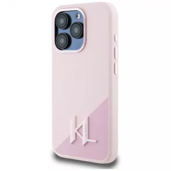 KARL LAGERFELD silicone Shadow Metal Initial MagSafe case voor iPhone 15 Pro Max, roze