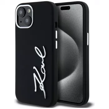 KARL LAGERFELD silicone Metal Script Logo case voor Apple iPhone 15, zwart