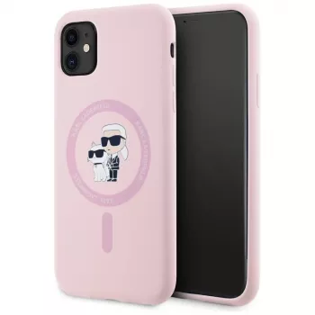 KARL LAGERFELD silicone Karl&Choupette MagSafe case voor iPhone 11 roze