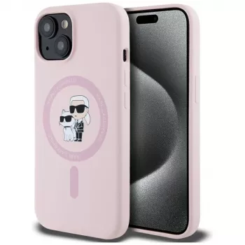 Karl Lagerfeld silicone Karl & Choupette MagSafe case voor iPhone 15 roze