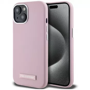 KARL LAGERFELD FW Metal Plate MagSafe back cover voor Apple iPhone 15, roze