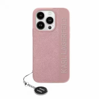 Karl Lagerfeld KLHCP15LPSAKDGCP iPhone 15 Pro 6.1 hardcase Saffiano rhinestones & charm roze