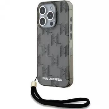 Karl Lagerfeld KLHCP15XHKDPNSK iPhone 15 Pro Max 6.7 zwart hardcase IML mono KL pattern & cord