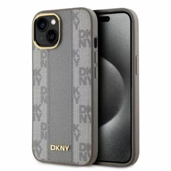 DKNY DKHMP15SPCPVSLE iPhone 15 6,1 inch beige hardcase leer ruit mono patroon MagSafe