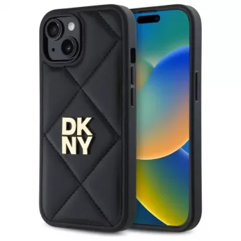 DKNY DKHCP14SPQDSLK Quilted Stack Logo Back Cover voor Apple iPhone 14 6,1 inch zwart