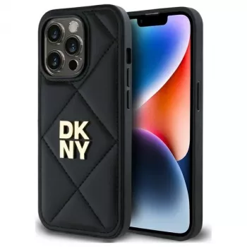 DKNY DKHCP14XPQDSLK Quilted Stack Logo Back Cover voor iPhone 14 Pro Max 6,7 inch zwart
